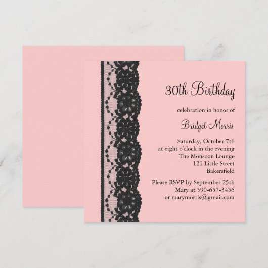 uitnodiging van de Franse Lace Birthday (roze) (Voorkant / Achterkant)