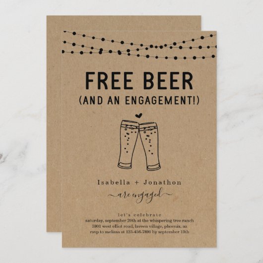 Uitnodiging van de Free Beer Funny Engagement Part (Voorkant / Achterkant)