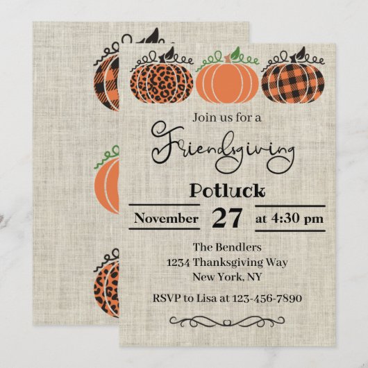 Uitnodiging van de Friendsgiving Party (Voorkant / Achterkant)