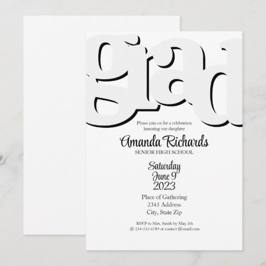 Uitnodiging van de FUN BOLD Graduparty (Voorkant / Achterkant)