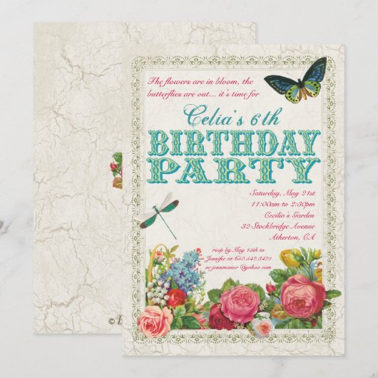 uitnodiging van de Garden Birthday (Voorkant / Achterkant)