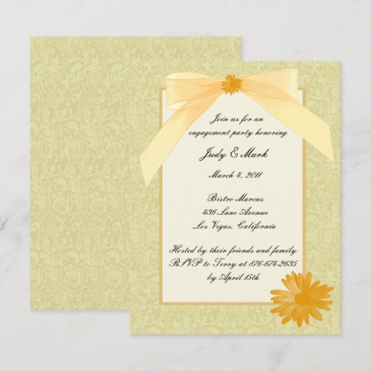 Uitnodiging van de Gele Flower Engagement Party (Voorkant / Achterkant)