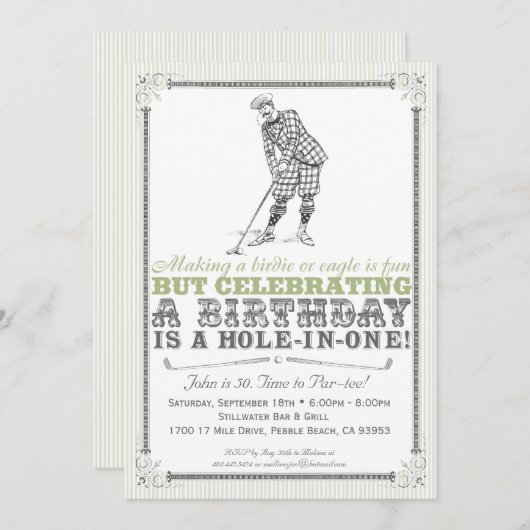  uitnodiging van de Golfpartij - Man (Voorkant / Achterkant)