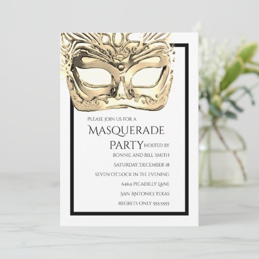 Uitnodiging van de gouden en Witte Masquerade Part (Staand voorkant)