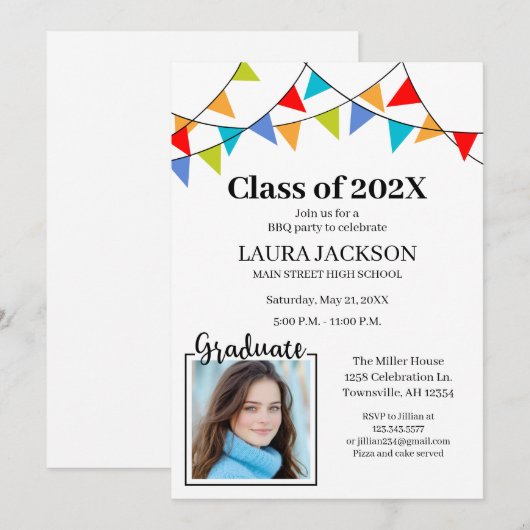 Uitnodiging van de Graduation Partij met Foto (Voorkant / Achterkant)