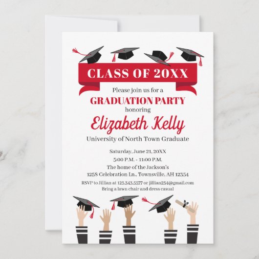 Uitnodiging van de Graduation Party in Red (Voorkant)