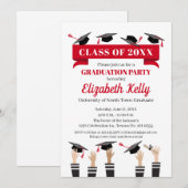 Uitnodiging van de Graduation Party in Red (Voorkant / Achterkant)