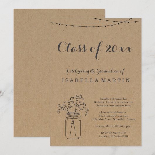 Uitnodiging van de Graduation Party | Rustic Kraft (Voorkant / Achterkant)