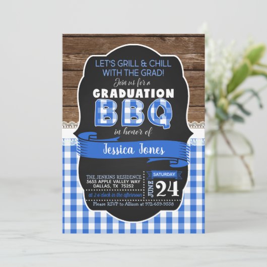 Uitnodiging van de Graduation Party van BBQ - Blau (Staand voorkant)