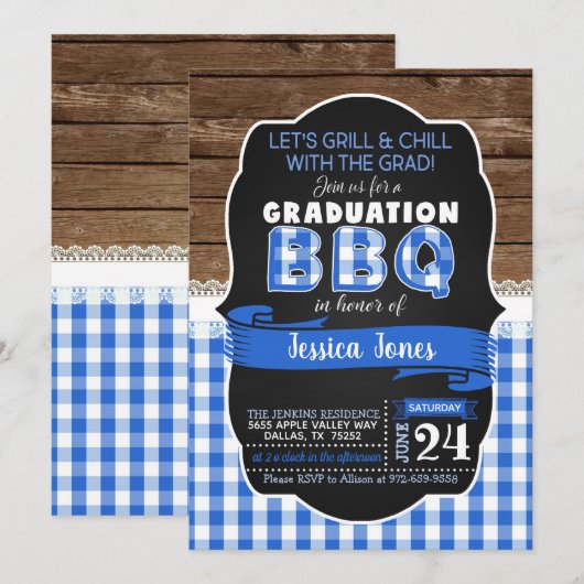 Uitnodiging van de Graduation Party van BBQ - Blau (Voorkant / Achterkant)