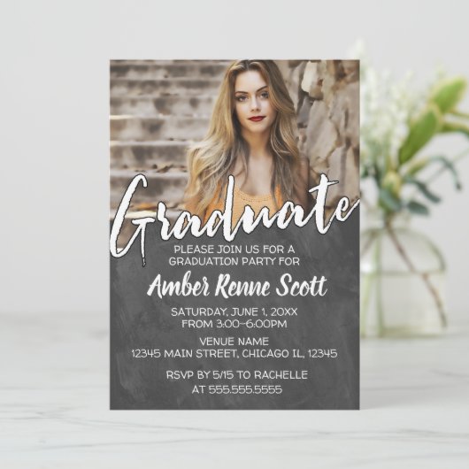 Uitnodiging van de Graduation Party van Chalkboard (Staand voorkant)