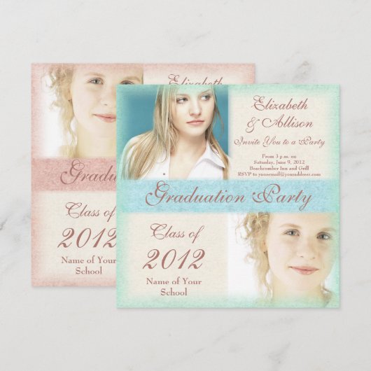 Uitnodiging van de Graduation Party van Two Girls (Voorkant / Achterkant)