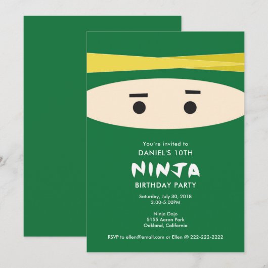 Uitnodiging van de Green Ninja Party (Voorkant / Achterkant)