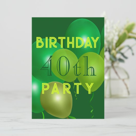 Uitnodiging van de Groene Balloons van de Male Bir (Staand voorkant)