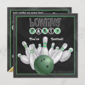 Uitnodiging van de groene Bowling-partij (Voorkant / Achterkant)