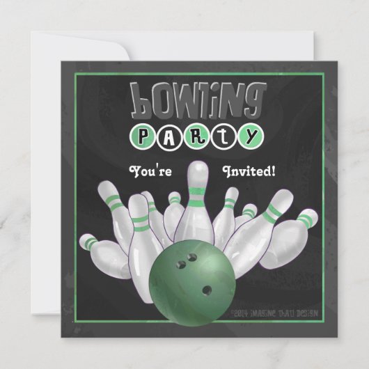 Uitnodiging van de groene Bowling-partij (Voorkant)