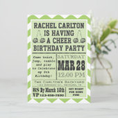 Uitnodiging van de Groene Cheerleading Birthday Pa (Staand voorkant)