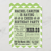 Uitnodiging van de Groene Cheerleading Birthday Pa (Voorkant / Achterkant)