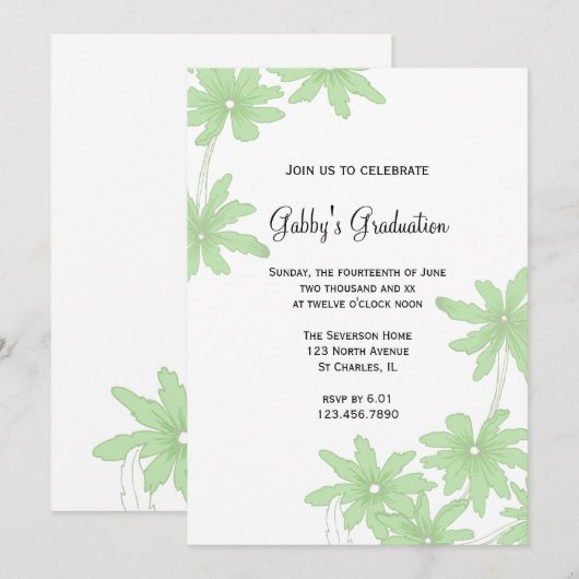 Uitnodiging van de Groene Daisies Graduation Party (Voorkant / Achterkant)