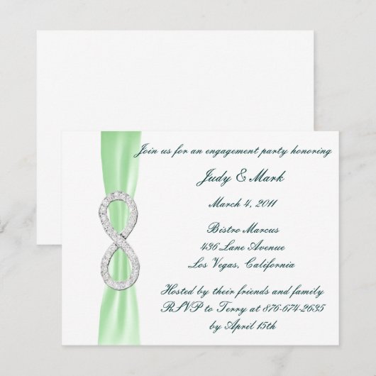 Uitnodiging van de Groene Diamond Infinity Engagem (Voorkant / Achterkant)