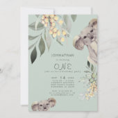 Uitnodiging van de Groene Koala Beer Cute Birthday (Voorkant)