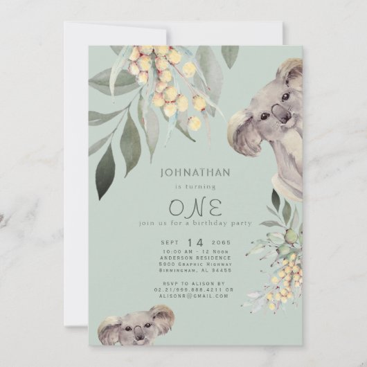 Uitnodiging van de Groene Koala Beer Cute Birthday (Voorkant)