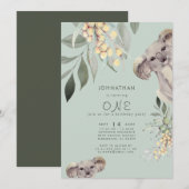 Uitnodiging van de Groene Koala Beer Cute Birthday (Voorkant / Achterkant)