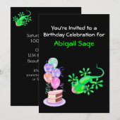 Uitnodiging van de Groene Lizard Birthday Party (Voorkant / Achterkant)