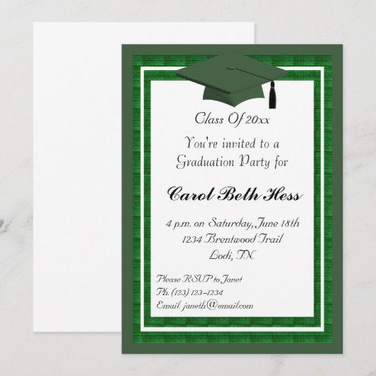 Uitnodiging van de Groene Partij van de Graduatie (Voorkant / Achterkant)