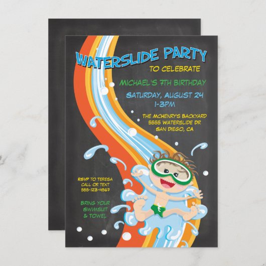 Uitnodiging van de groep Chalkboard Waterslide (Voorkant / Achterkant)