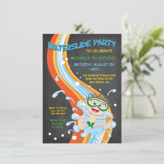 Uitnodiging van de groep Chalkboard Waterslide (Staand voorkant)