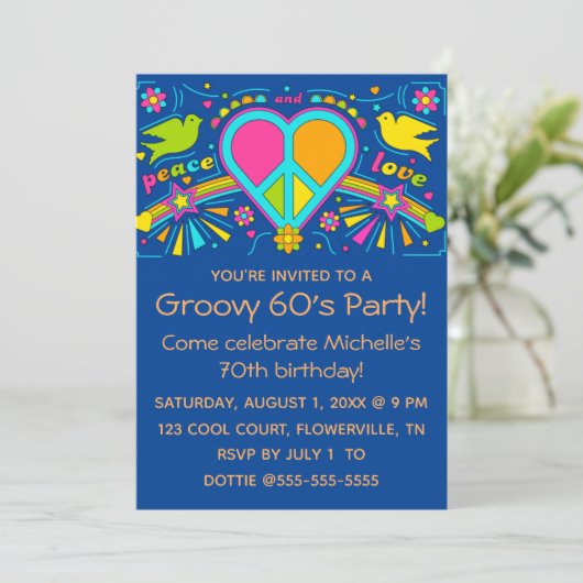 Uitnodiging van de Groovy Birthday Party van Edita (Staand voorkant)