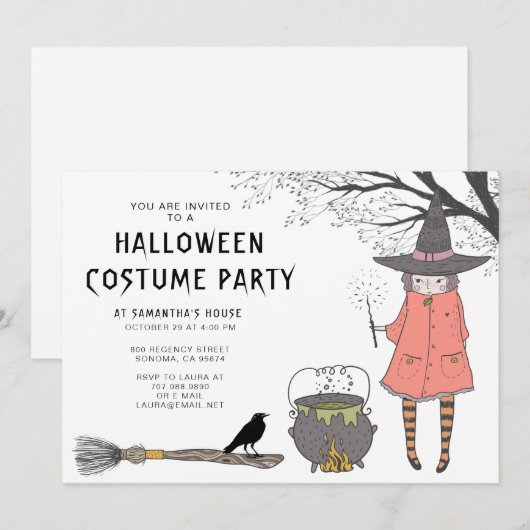 Uitnodiging van de Halloween Costume Party van Wit (Voorkant / Achterkant)