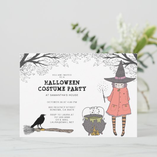 Uitnodiging van de Halloween Costume Party van Wit (Staand voorkant)