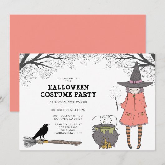 Uitnodiging van de Halloween Costume Party van Wit (Voorkant / Achterkant)