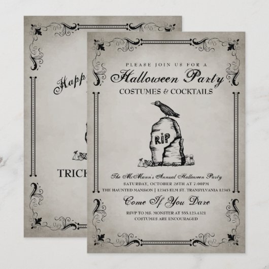 uitnodiging van de Halloween-partij (Voorkant / Achterkant)