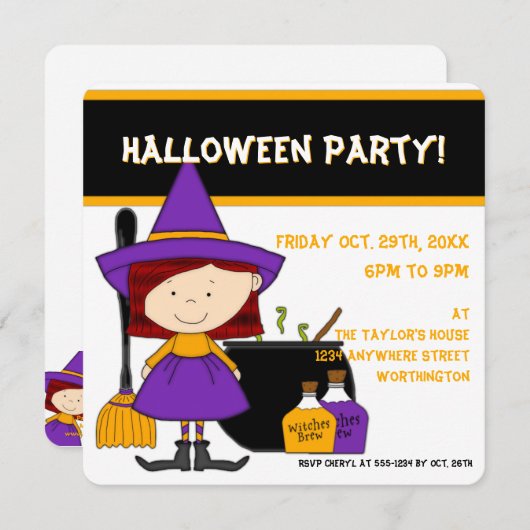 Uitnodiging van de Halloween-partij van het Kind v (Voorkant / Achterkant)