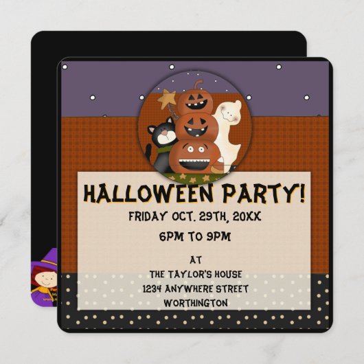 Uitnodiging van de Halloween-partij van het primit (Voorkant / Achterkant)