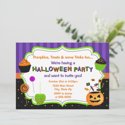 Uitnodiging van de Halloween-partij van kind (Staand voorkant)