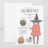 Uitnodiging van de Halloween Party van Cute Witch (Voorkant / Achterkant)