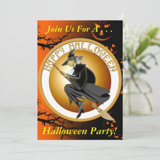 Uitnodiging van de Halloween Witch Party (Staand voorkant)