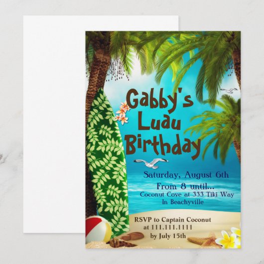 Uitnodiging van de Hawaiiaanse partij, Luau Party (Voorkant / Achterkant)