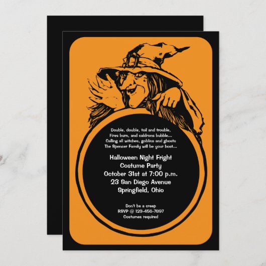 Uitnodiging van de heks Crystal Ball Halloween Par (Voorkant / Achterkant)