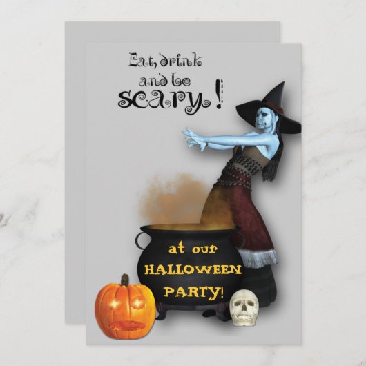 Uitnodiging van de heks- en Cauldron Halloween-par (Voorkant / Achterkant)