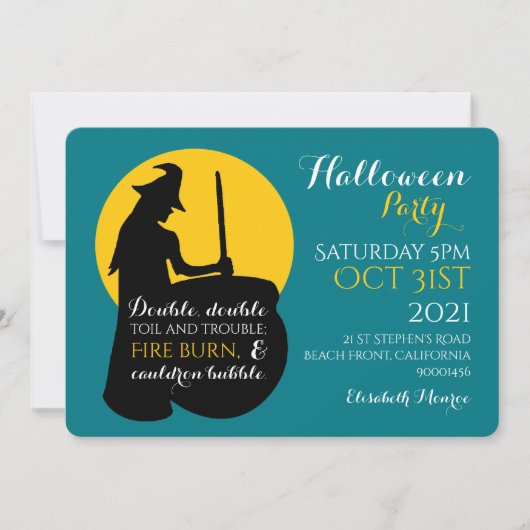 Uitnodiging van de heks- en Moon Magic Spell-parti (Voorkant)