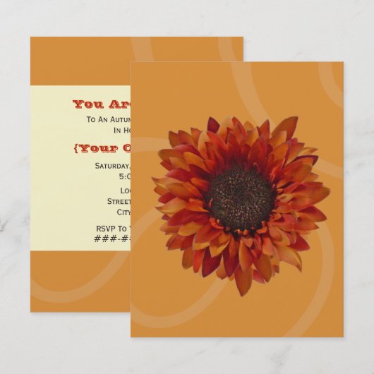 Uitnodiging van de herfst - Oranje zonnebloem (Voorkant / Achterkant)