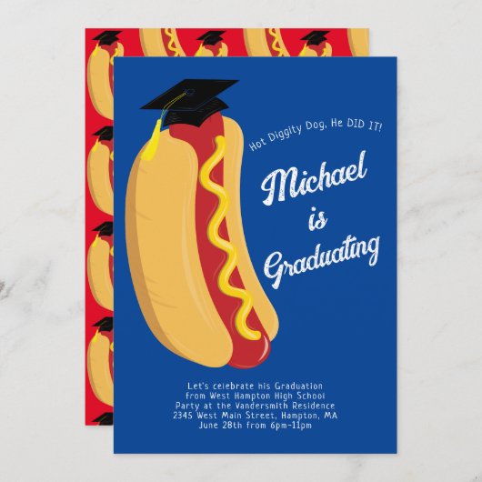 Uitnodiging van de Hete Dog GraduPartij (Voorkant / Achterkant)