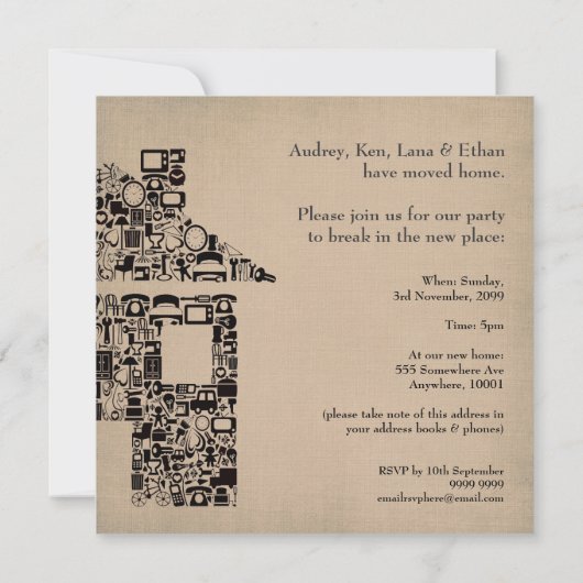 Uitnodiging van de House Home Housewarming Moving  (Achterkant)