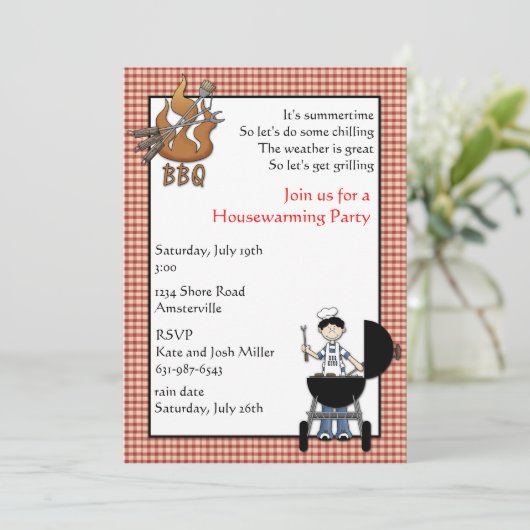 Uitnodiging van de Housewarming Party van BBQ (Staand voorkant)