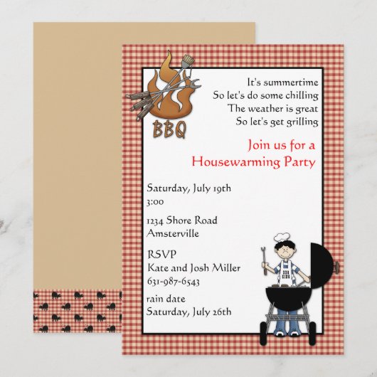 Uitnodiging van de Housewarming Party van BBQ (Voorkant / Achterkant)